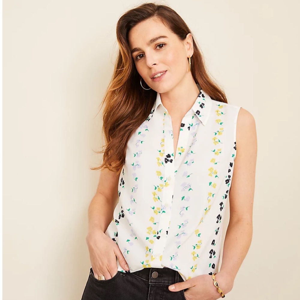 Ann Taylor Floral Sleeveless Essential Shirt